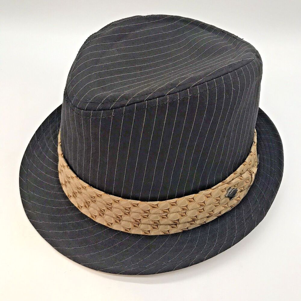 Peter Grimm Black Pin Stripe Fedora Hat Men's size S/M Lined Hat Band Rabbit Pin